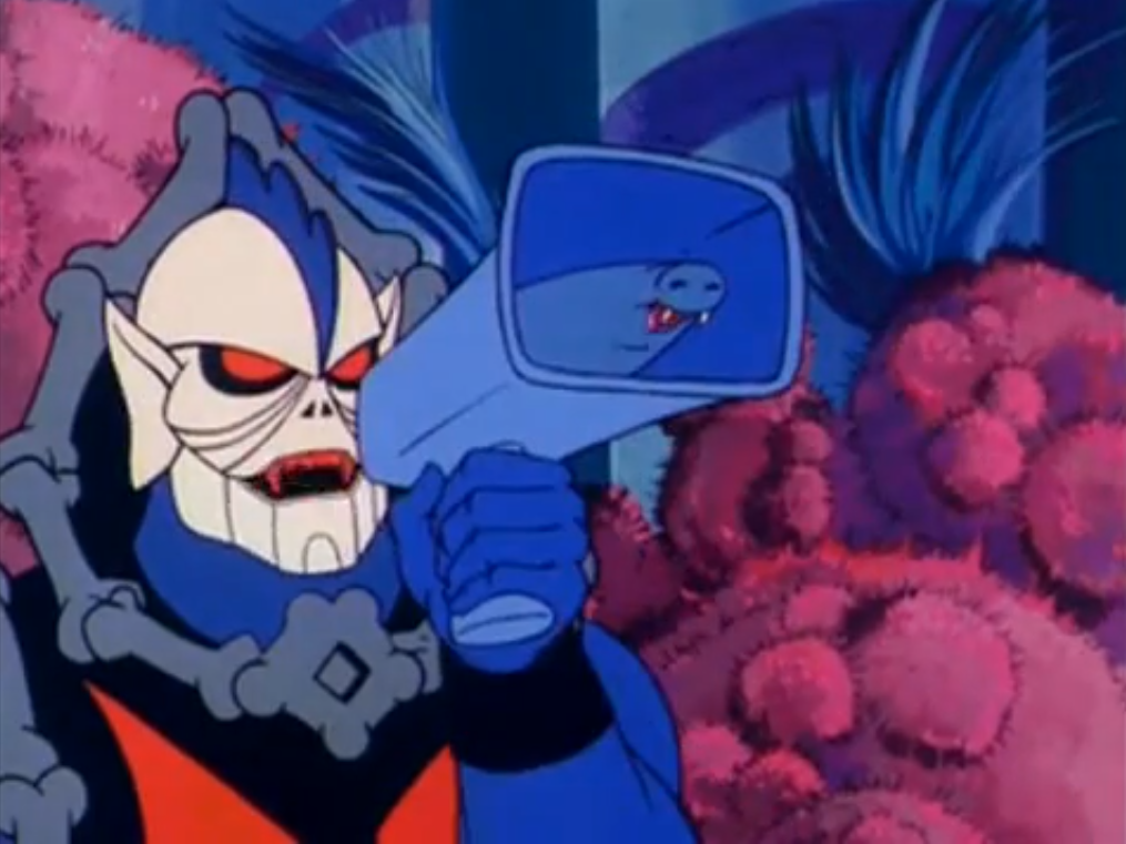 Hordak with Imp loud horn in S1-E55 of She-Ra, "Loo-Kee Lends a Hand."