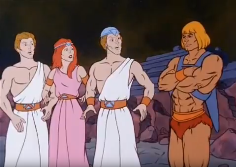 The Darmi with He-Man in "Disappearing Dragons"