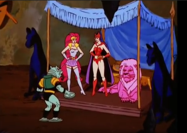 Leech, Entrapta, Catra and Claudine from the She-Ra episode "One to Count On."