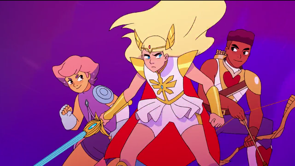 She Ra stands between Glimmer and Bow, ready for action.