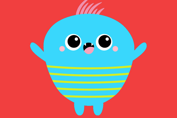 cute blue monster on red field