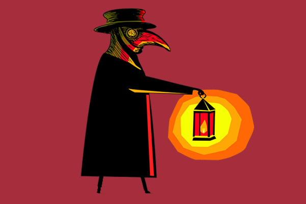 plague doctor on pink field