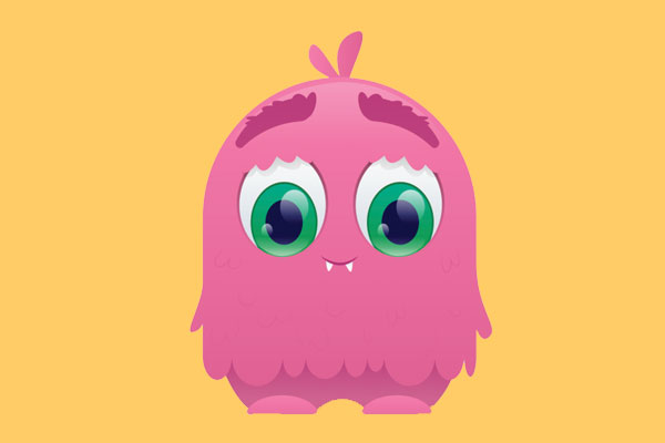 Pink kid monster on yellow field
