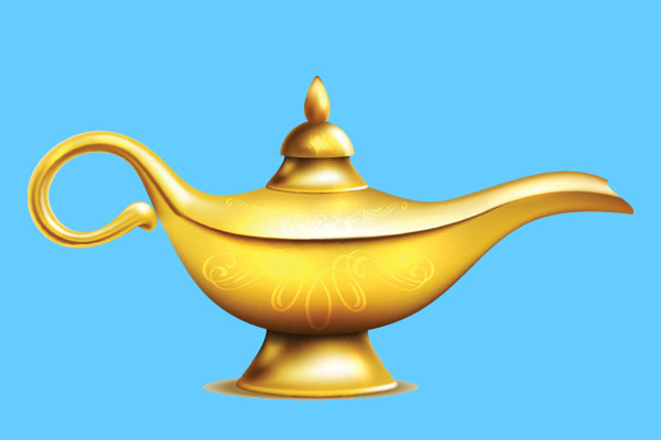 genie lamp on blue field