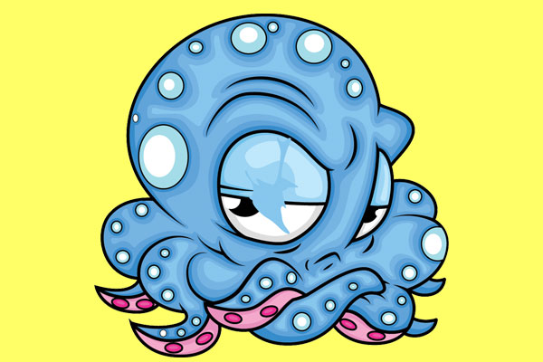 Grumpy octopus on yellow background